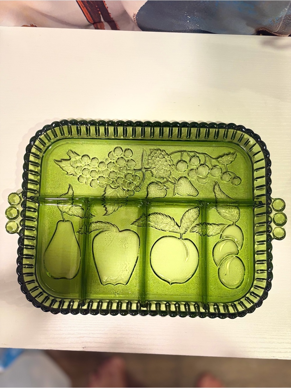Source Unknown Olive Green Divided Glass Fruit Server